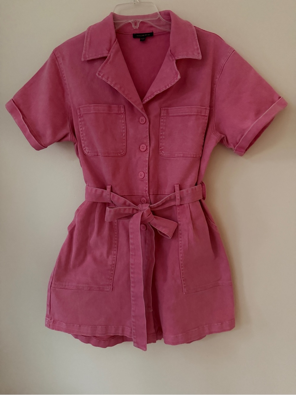 Pink Short Sleeve Belted Romper
